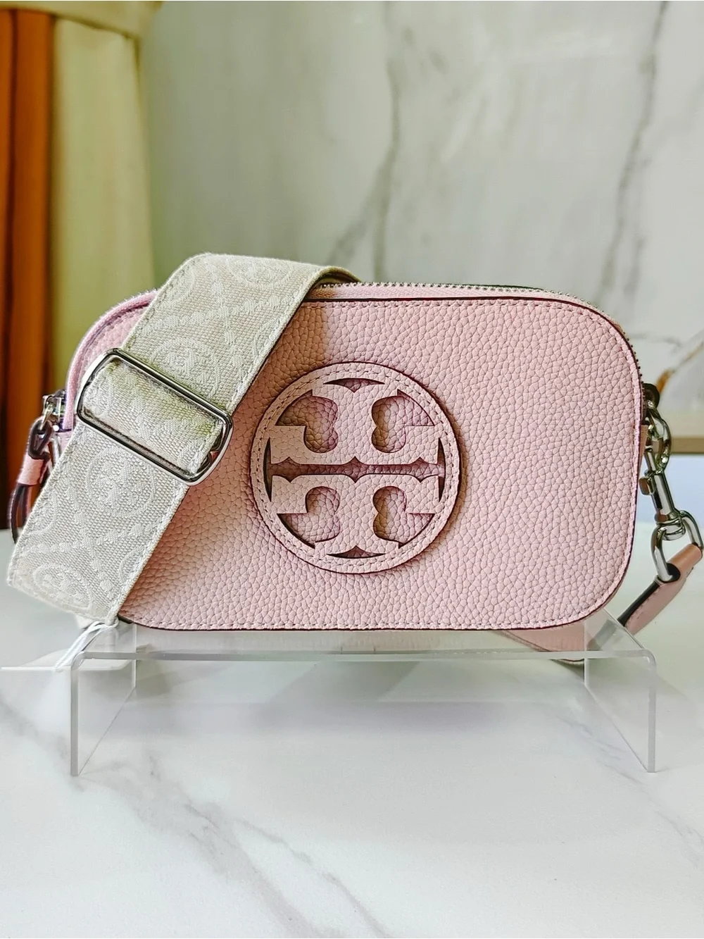 Tory Burch Blush Pink Pebbled Leather Camera Crossbody